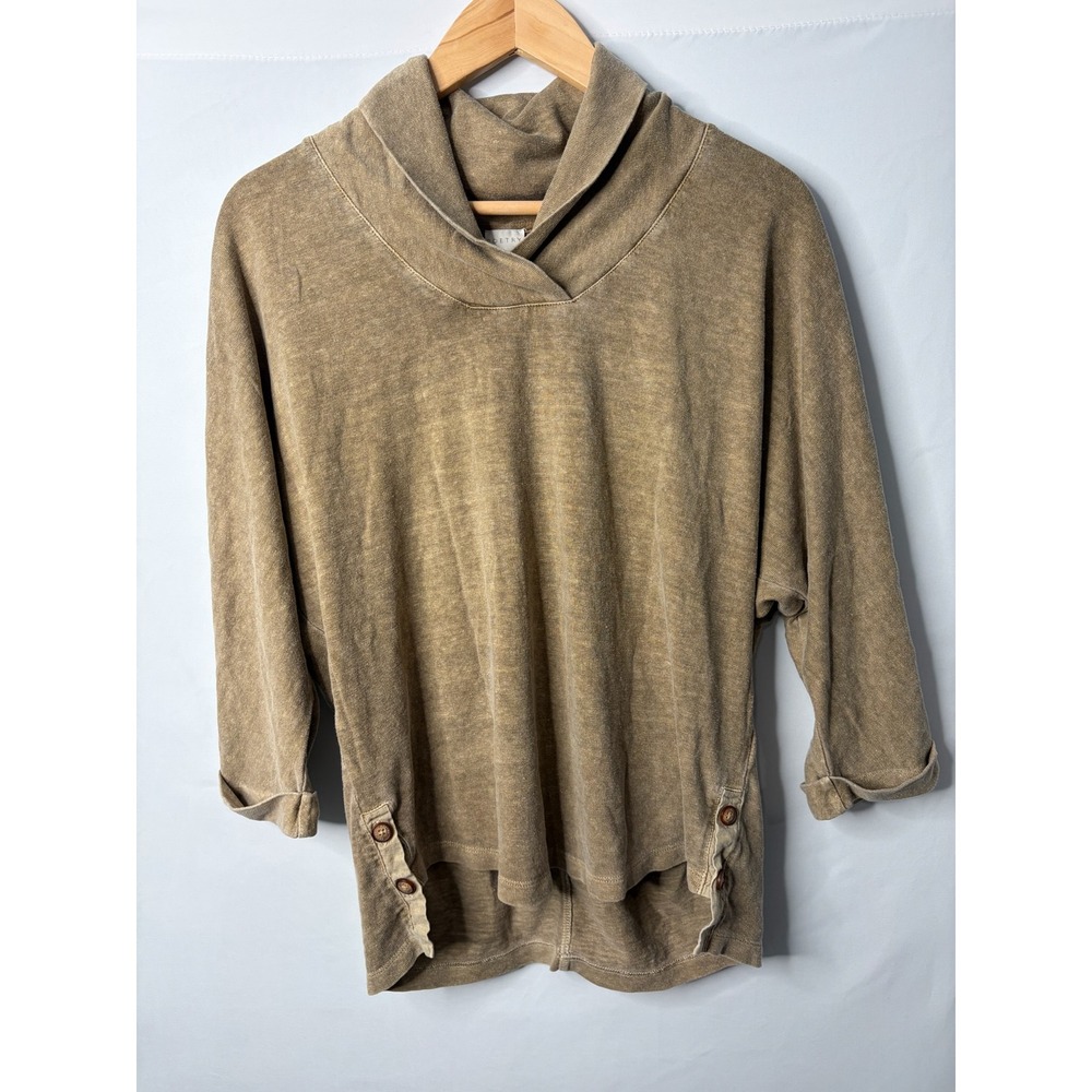 Poetry Anthropologie Hemp Organic Cotton Top Sz 4 Olive Tan Neutral Boho Minimal